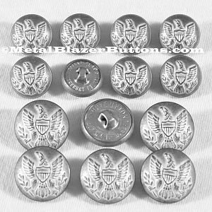 ***FROSTED SILVER***
AMERICAN CIVIL WAR 
UNION ARMY EAGLE 
14-PIECE DOUBLE  BREASTED
METAL BLAZER BUTTON SET