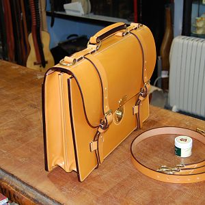 A 2 pocket London Colour hand stitched briefcase.
