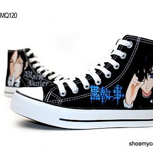 Black Butler Hand Painted High Top Cartoon Canvas Shoes