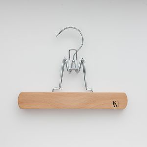 Our Clamping Trouser Hanger in the natural finish. This hanger is totally proprietary to us and uses a high-strength, all-metal 3 mm gauge wire clamping mechanism, which means that it will never lose it's rebound.