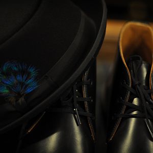 BKc All-Black Porkpie Hat w/ a peacock feather.
RED WING "Postman Chukka."

Available at The Brooklyn Circus SF:
1521 Fillmore St.  ||  San Francisco  CA  94115  ||  (415) 359-1999  ||  @TheBKcircusSF