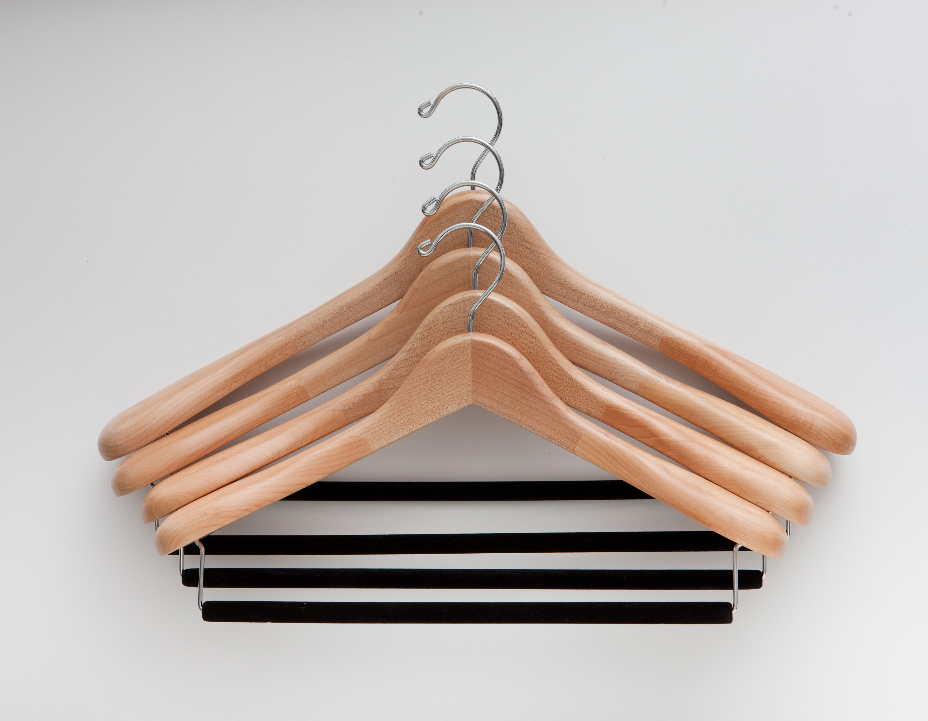 The four sizes of our Luxury Suit Hangers: small 15.5", medium 17.0", large 18.5", and extra-large 20.0"!